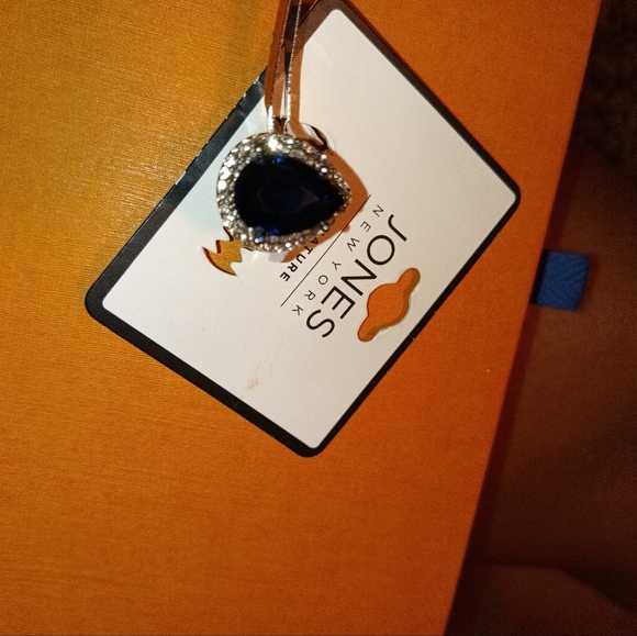 Stimulated Pear Sapphire Cushioned Ring in Silver Plate - Picture 2 of 6